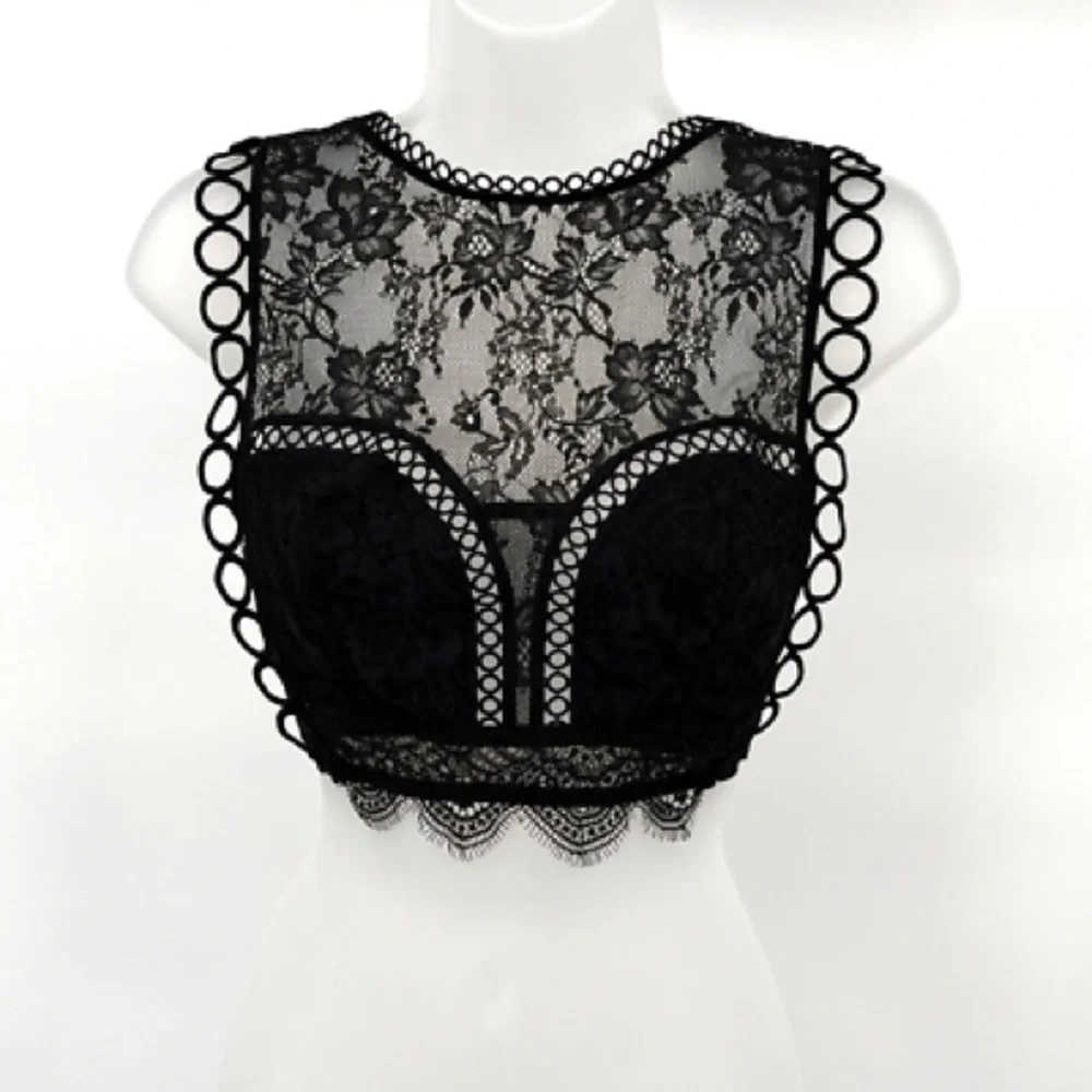 Lace Sheer Cropped Bralette BUNDLE OF 2! Black and ivory - Picture 2 of 6